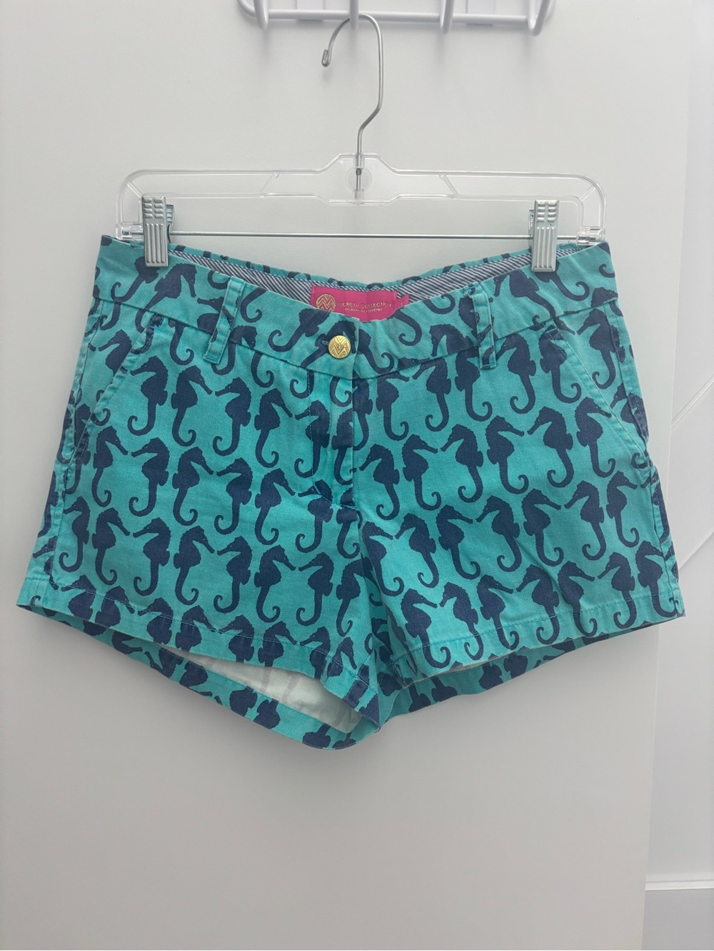 Macbeth Collection by Margaret Josephs Teal and Navy Seahorse Print Shorts
